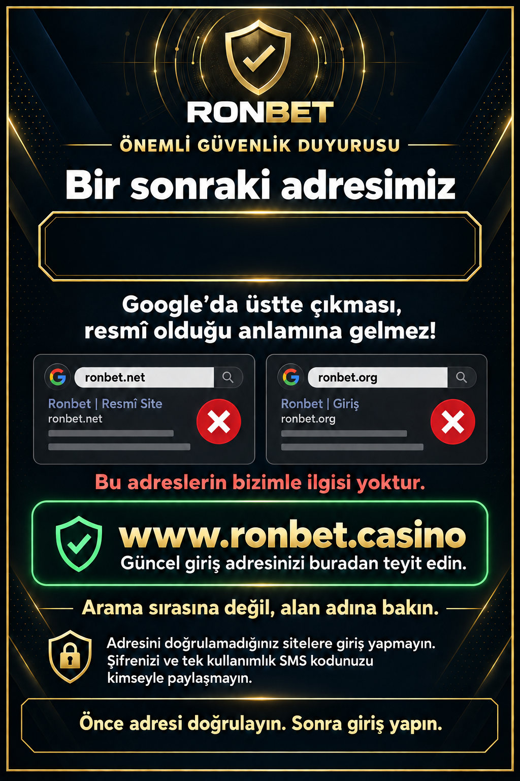 Önemli güvenlik duyurusu. Güncel adresi www.ronbet.casino üzerinden teyit edin.